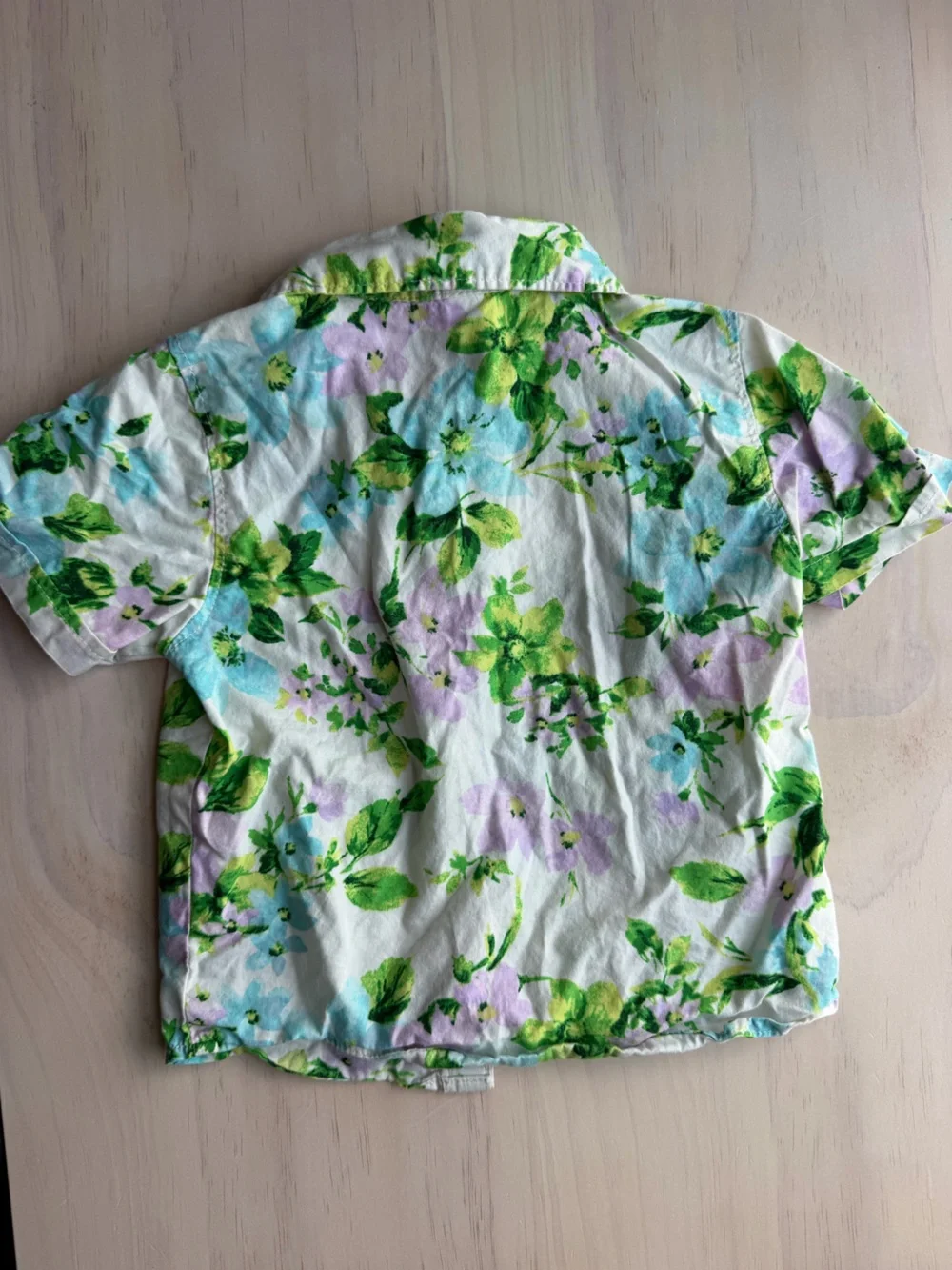 Old Navy Floral Short-Sleeve Button-Up — Cream, Green, Blue & Lilac